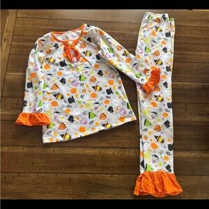 Halloween Kids Pajama Set in Orange and White